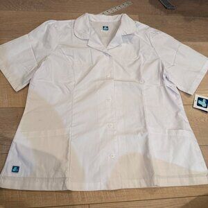 ADAR WOMENS WHITE LAB COAT SCRUB TOP EMBROIDERED COLLAR NEW 3XL CLASSIC FIT